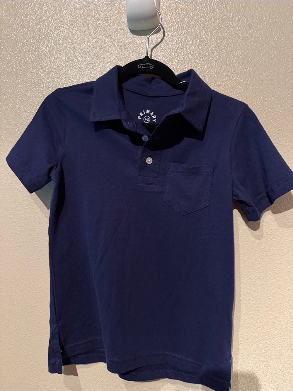 Primary Navy Blue Short-Sleeve Polo with Chest Pocket